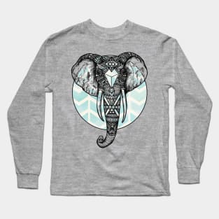 Blue Chevron Elephant Long Sleeve T-Shirt